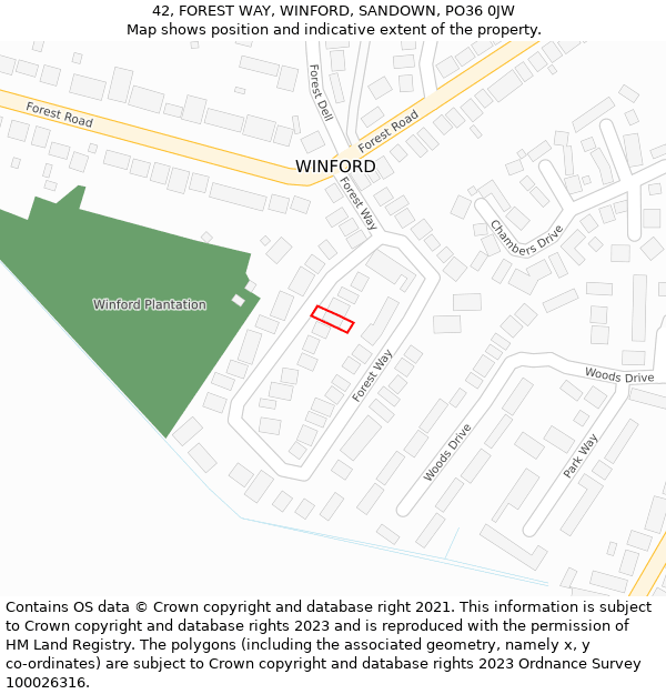 42, FOREST WAY, WINFORD, SANDOWN, PO36 0JW: Location map and indicative extent of plot