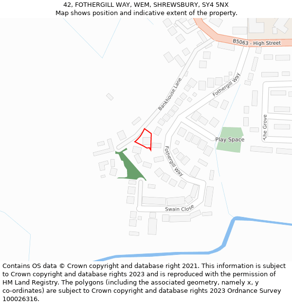 42, FOTHERGILL WAY, WEM, SHREWSBURY, SY4 5NX: Location map and indicative extent of plot