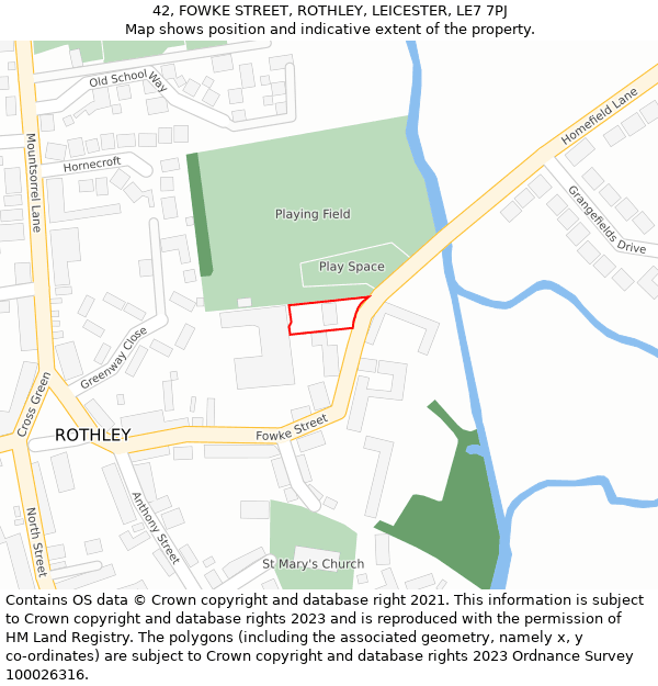 42, FOWKE STREET, ROTHLEY, LEICESTER, LE7 7PJ: Location map and indicative extent of plot