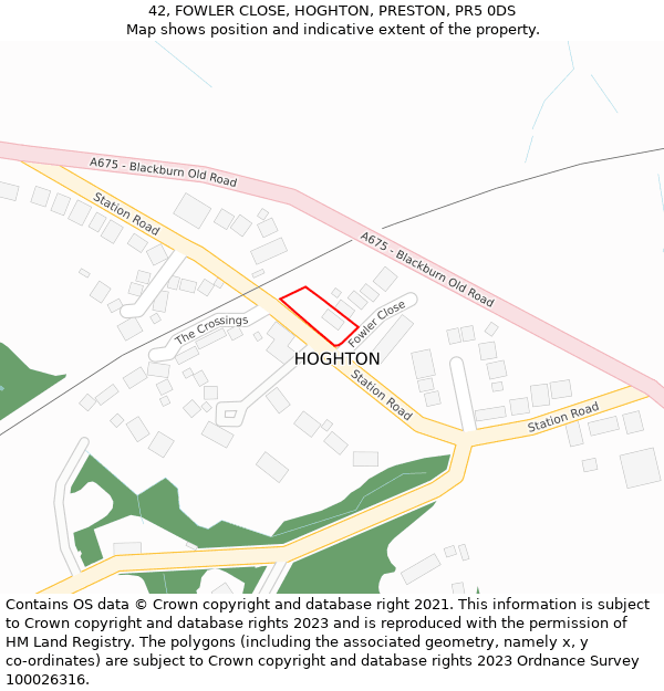 42, FOWLER CLOSE, HOGHTON, PRESTON, PR5 0DS: Location map and indicative extent of plot