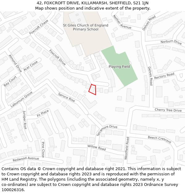 42, FOXCROFT DRIVE, KILLAMARSH, SHEFFIELD, S21 1JN: Location map and indicative extent of plot