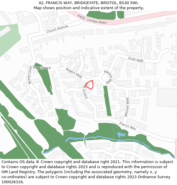 42, FRANCIS WAY, BRIDGEYATE, BRISTOL, BS30 5WL: Location map and indicative extent of plot