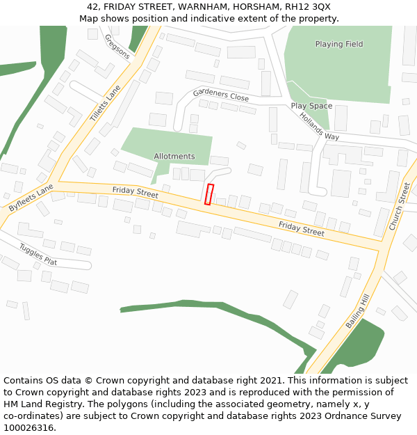 42, FRIDAY STREET, WARNHAM, HORSHAM, RH12 3QX: Location map and indicative extent of plot