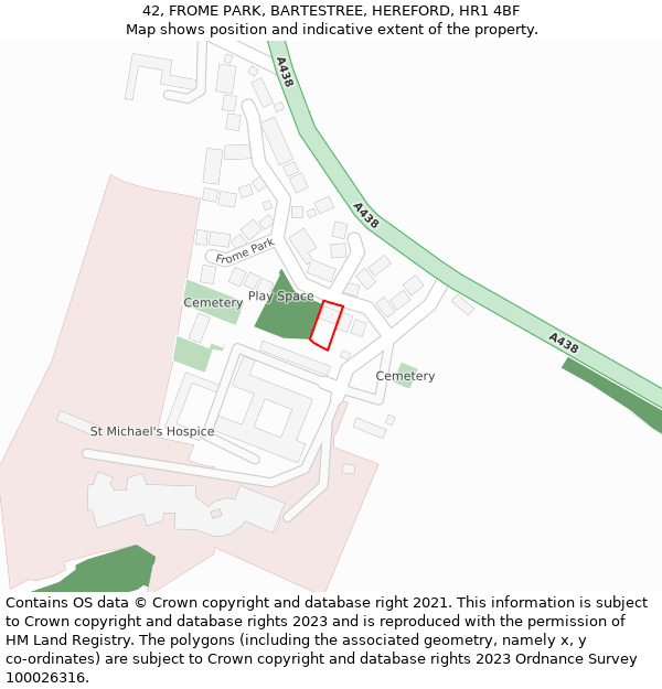 42, FROME PARK, BARTESTREE, HEREFORD, HR1 4BF: Location map and indicative extent of plot