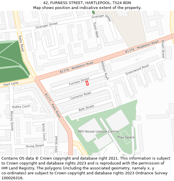 42, FURNESS STREET, HARTLEPOOL, TS24 8DN: Location map and indicative extent of plot