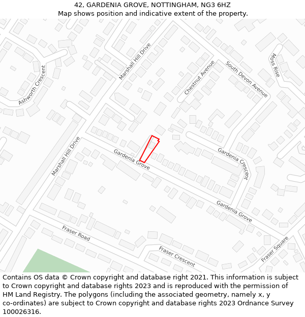 42, GARDENIA GROVE, NOTTINGHAM, NG3 6HZ: Location map and indicative extent of plot