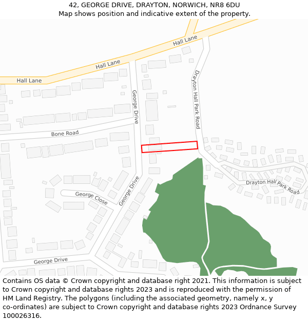 42, GEORGE DRIVE, DRAYTON, NORWICH, NR8 6DU: Location map and indicative extent of plot