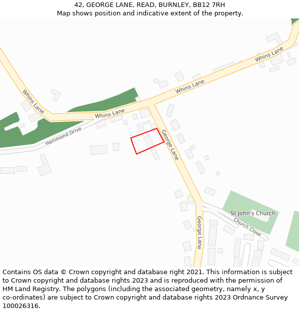 42, GEORGE LANE, READ, BURNLEY, BB12 7RH: Location map and indicative extent of plot