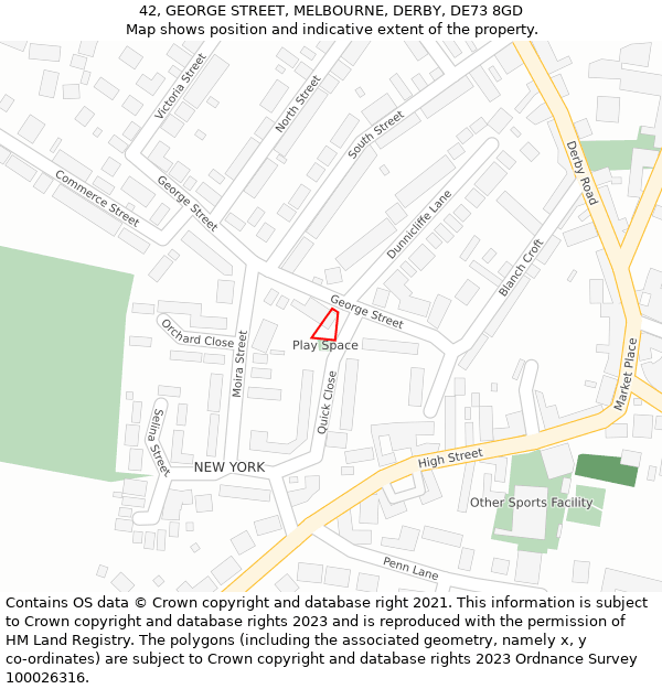 42, GEORGE STREET, MELBOURNE, DERBY, DE73 8GD: Location map and indicative extent of plot