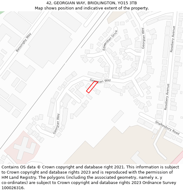 42, GEORGIAN WAY, BRIDLINGTON, YO15 3TB: Location map and indicative extent of plot