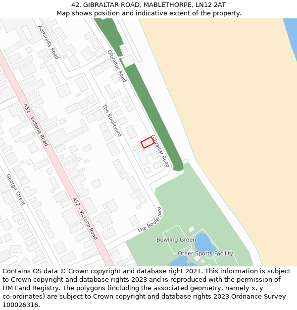 42, GIBRALTAR ROAD, MABLETHORPE, LN12 2AT: Location map and indicative extent of plot