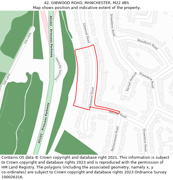 42, GIBWOOD ROAD, MANCHESTER, M22 4BS: Location map and indicative extent of plot