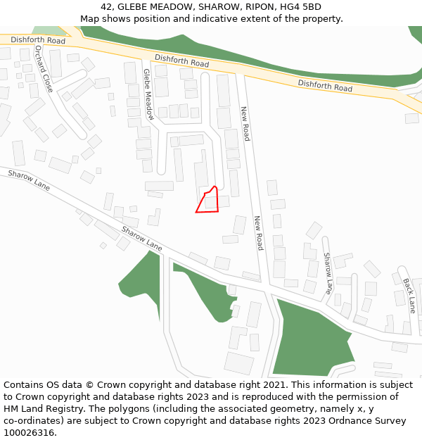 42, GLEBE MEADOW, SHAROW, RIPON, HG4 5BD: Location map and indicative extent of plot