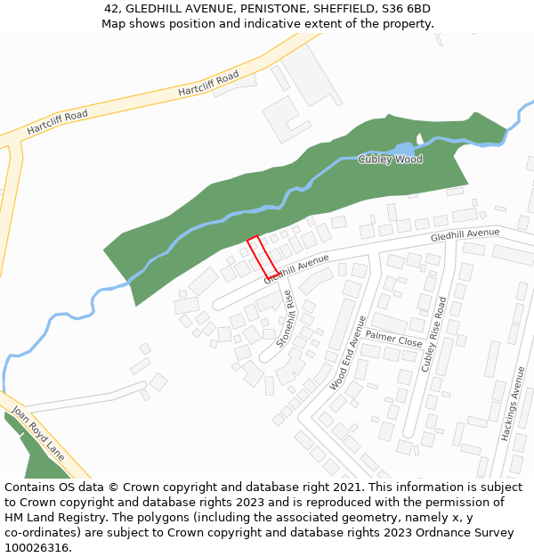 42, GLEDHILL AVENUE, PENISTONE, SHEFFIELD, S36 6BD: Location map and indicative extent of plot