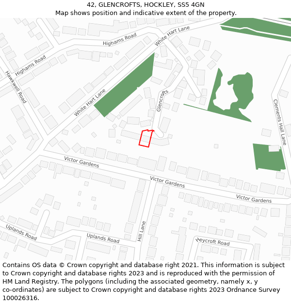 42, GLENCROFTS, HOCKLEY, SS5 4GN: Location map and indicative extent of plot