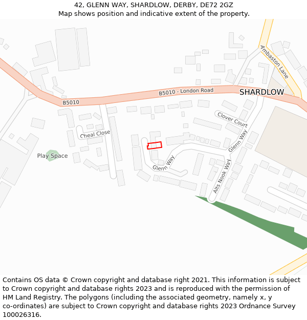 42, GLENN WAY, SHARDLOW, DERBY, DE72 2GZ: Location map and indicative extent of plot