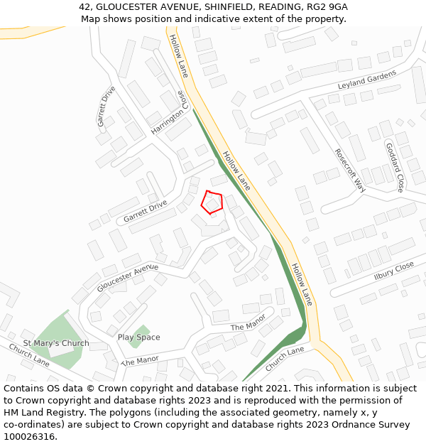 42, GLOUCESTER AVENUE, SHINFIELD, READING, RG2 9GA: Location map and indicative extent of plot