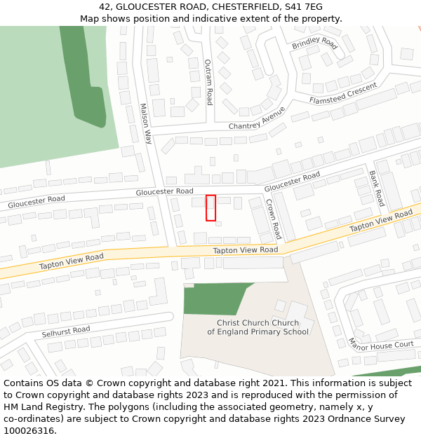 42, GLOUCESTER ROAD, CHESTERFIELD, S41 7EG: Location map and indicative extent of plot