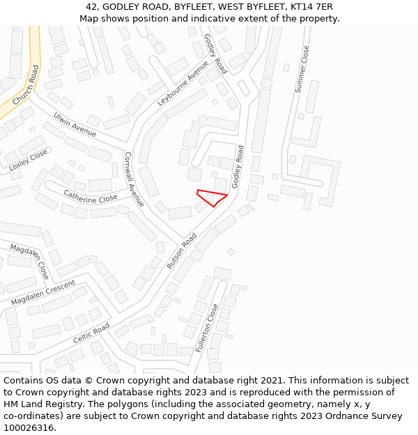 42, GODLEY ROAD, BYFLEET, WEST BYFLEET, KT14 7ER: Location map and indicative extent of plot