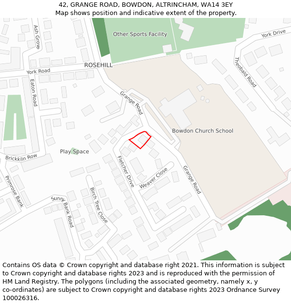 42, GRANGE ROAD, BOWDON, ALTRINCHAM, WA14 3EY: Location map and indicative extent of plot