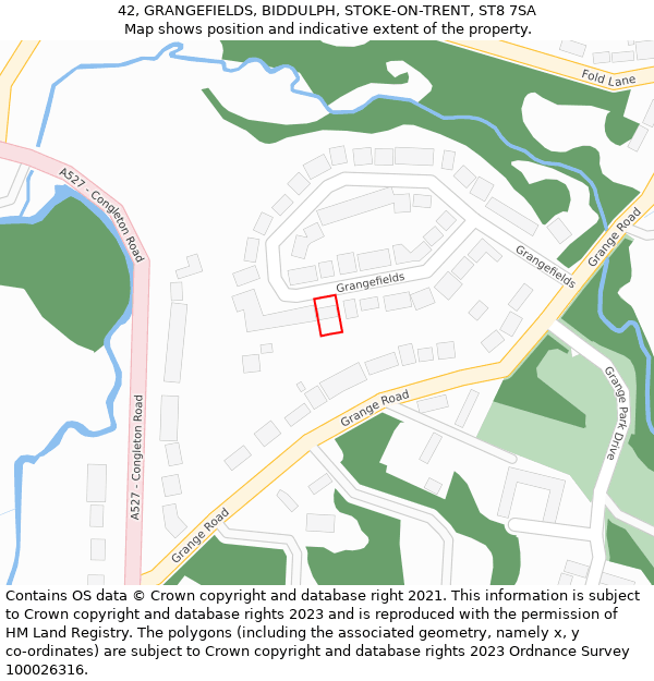 42, GRANGEFIELDS, BIDDULPH, STOKE-ON-TRENT, ST8 7SA: Location map and indicative extent of plot