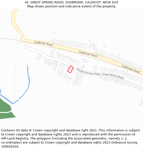 42, GREAT SPRING ROAD, SUDBROOK, CALDICOT, NP26 5UZ: Location map and indicative extent of plot