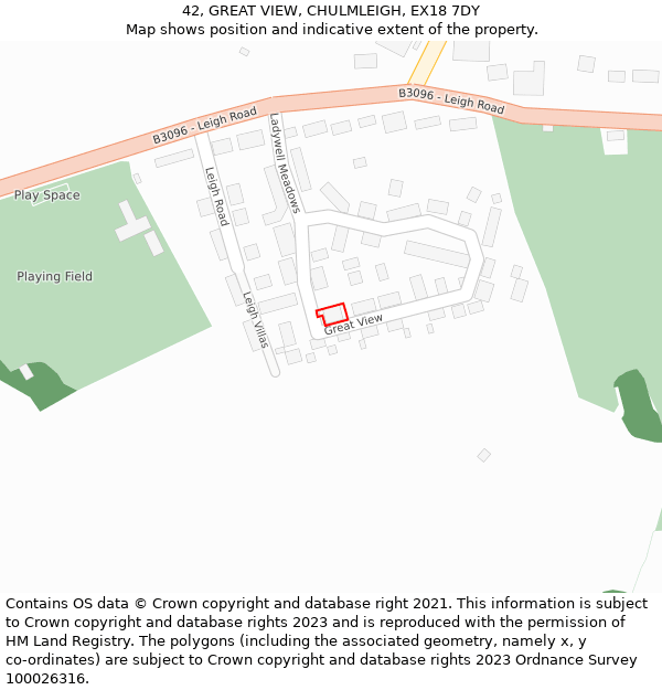 42, GREAT VIEW, CHULMLEIGH, EX18 7DY: Location map and indicative extent of plot