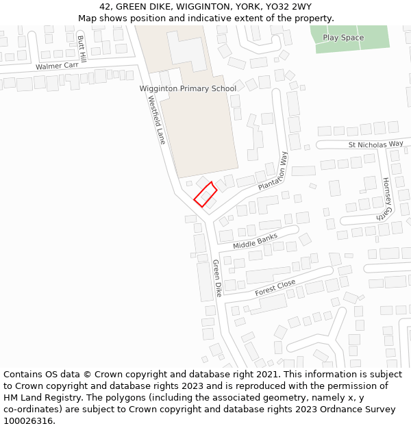 42, GREEN DIKE, WIGGINTON, YORK, YO32 2WY: Location map and indicative extent of plot