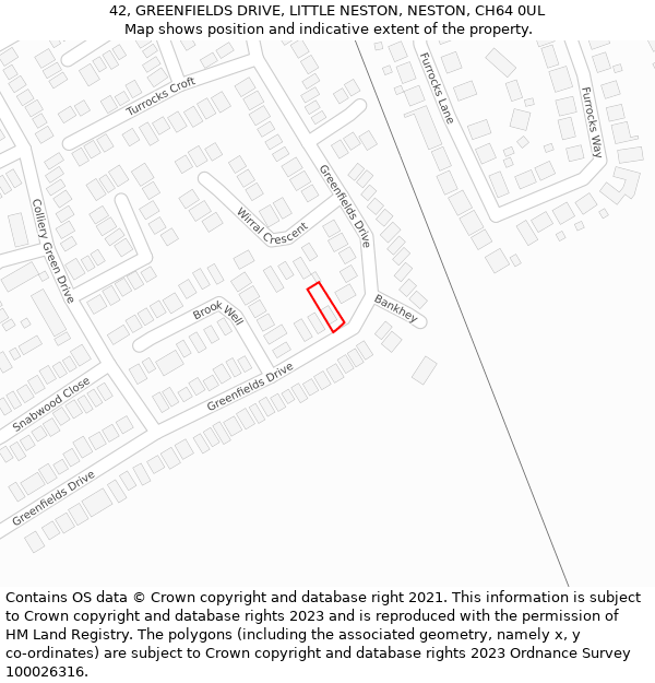 42, GREENFIELDS DRIVE, LITTLE NESTON, NESTON, CH64 0UL: Location map and indicative extent of plot