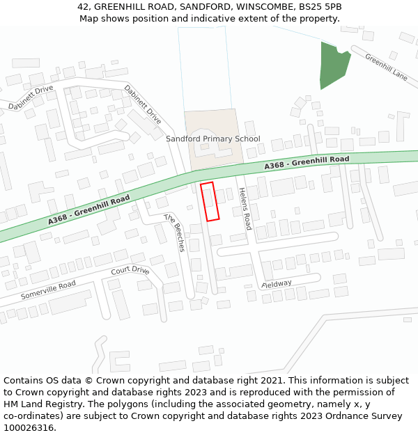 42, GREENHILL ROAD, SANDFORD, WINSCOMBE, BS25 5PB: Location map and indicative extent of plot