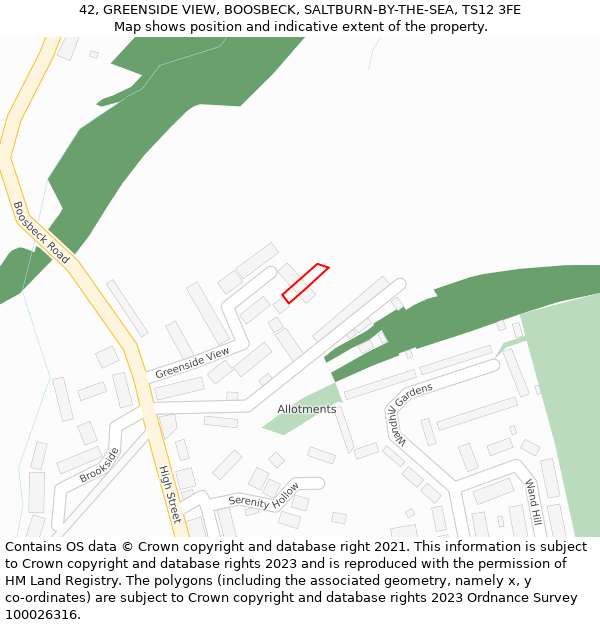 42, GREENSIDE VIEW, BOOSBECK, SALTBURN-BY-THE-SEA, TS12 3FE: Location map and indicative extent of plot