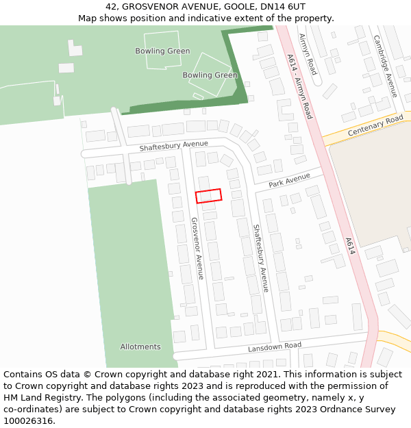 42, GROSVENOR AVENUE, GOOLE, DN14 6UT: Location map and indicative extent of plot
