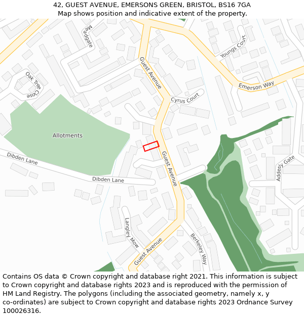 42, GUEST AVENUE, EMERSONS GREEN, BRISTOL, BS16 7GA: Location map and indicative extent of plot