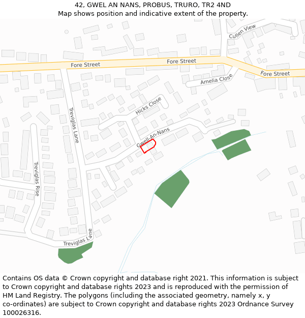 42, GWEL AN NANS, PROBUS, TRURO, TR2 4ND: Location map and indicative extent of plot