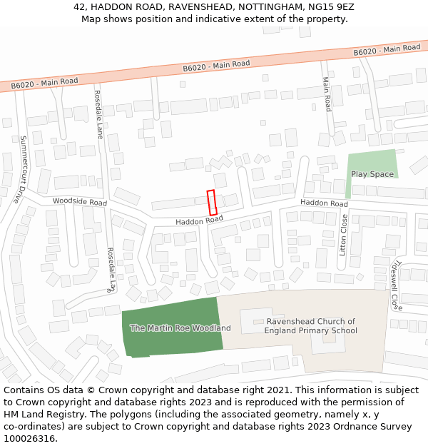 42, HADDON ROAD, RAVENSHEAD, NOTTINGHAM, NG15 9EZ: Location map and indicative extent of plot