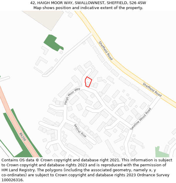 42, HAIGH MOOR WAY, SWALLOWNEST, SHEFFIELD, S26 4SW: Location map and indicative extent of plot