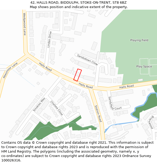 42, HALLS ROAD, BIDDULPH, STOKE-ON-TRENT, ST8 6BZ: Location map and indicative extent of plot