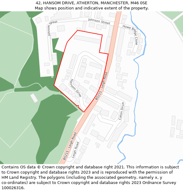42, HANSOM DRIVE, ATHERTON, MANCHESTER, M46 0SE: Location map and indicative extent of plot
