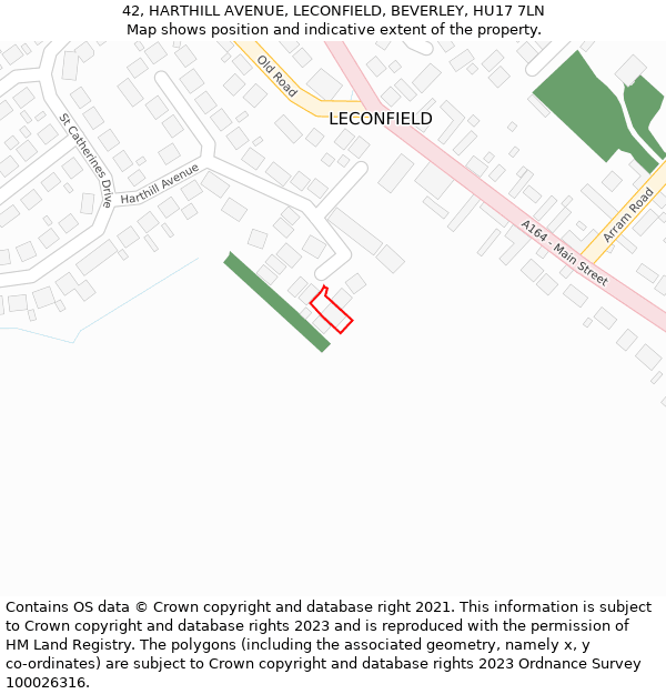 42, HARTHILL AVENUE, LECONFIELD, BEVERLEY, HU17 7LN: Location map and indicative extent of plot