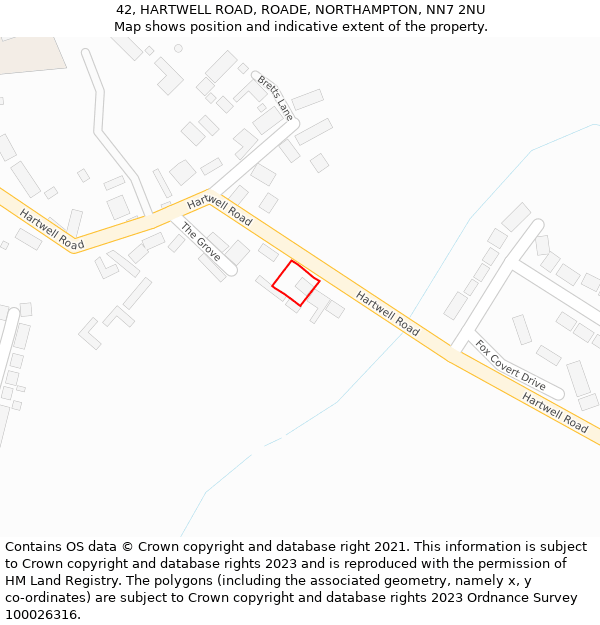 42, HARTWELL ROAD, ROADE, NORTHAMPTON, NN7 2NU: Location map and indicative extent of plot
