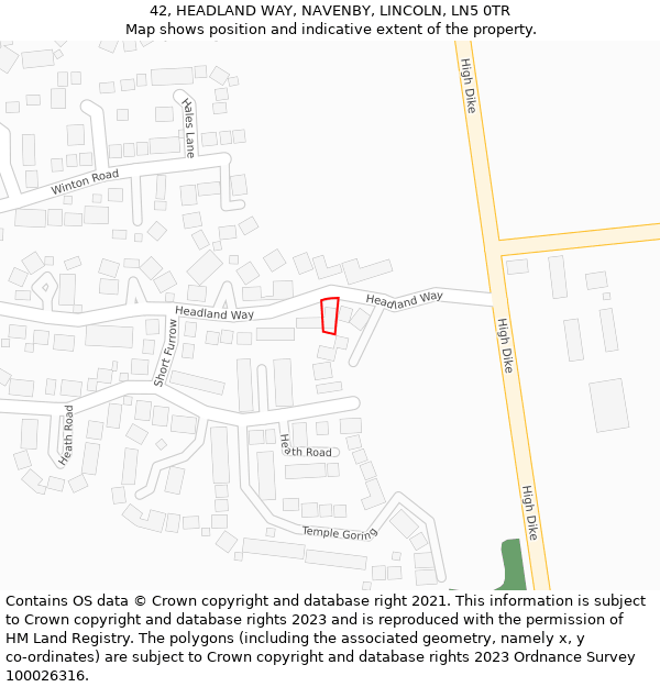 42, HEADLAND WAY, NAVENBY, LINCOLN, LN5 0TR: Location map and indicative extent of plot