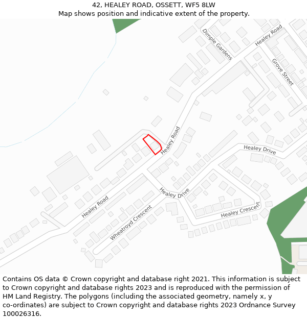 42, HEALEY ROAD, OSSETT, WF5 8LW: Location map and indicative extent of plot