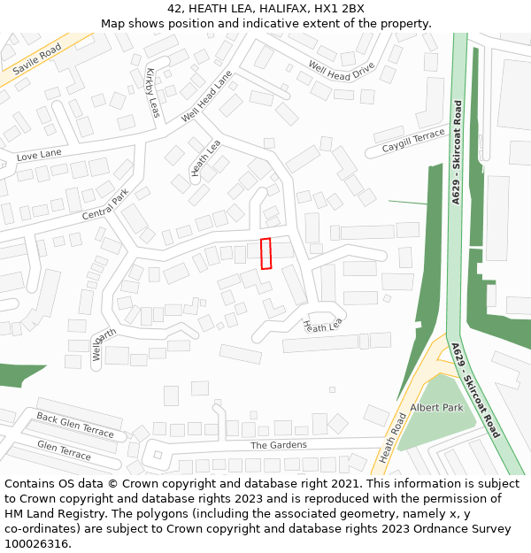 42, HEATH LEA, HALIFAX, HX1 2BX: Location map and indicative extent of plot