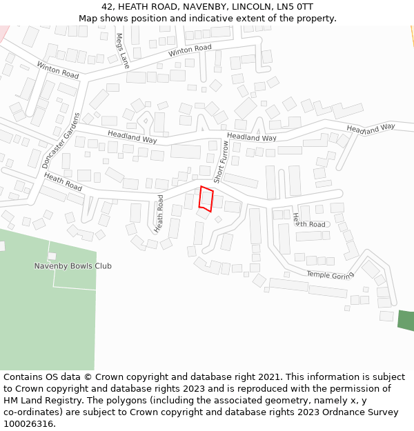 42, HEATH ROAD, NAVENBY, LINCOLN, LN5 0TT: Location map and indicative extent of plot