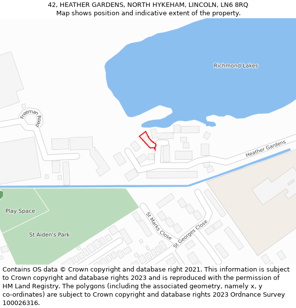 42, HEATHER GARDENS, NORTH HYKEHAM, LINCOLN, LN6 8RQ: Location map and indicative extent of plot