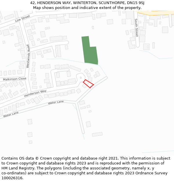 42, HENDERSON WAY, WINTERTON, SCUNTHORPE, DN15 9SJ: Location map and indicative extent of plot
