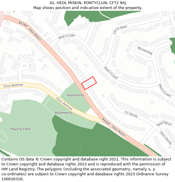 42, HEOL MISKIN, PONTYCLUN, CF72 9AJ: Location map and indicative extent of plot