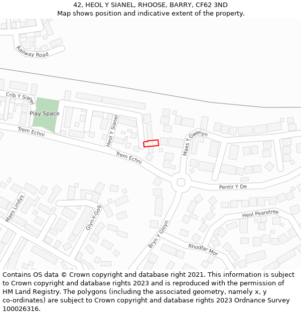 42, HEOL Y SIANEL, RHOOSE, BARRY, CF62 3ND: Location map and indicative extent of plot