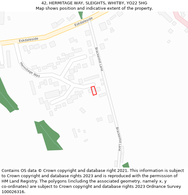 42, HERMITAGE WAY, SLEIGHTS, WHITBY, YO22 5HG: Location map and indicative extent of plot