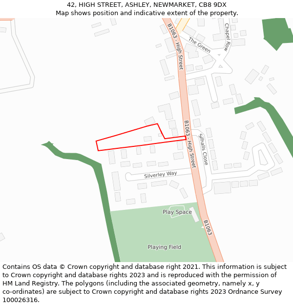 42, HIGH STREET, ASHLEY, NEWMARKET, CB8 9DX: Location map and indicative extent of plot